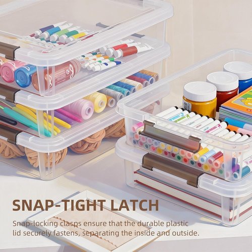 Citylife 3 PCS Clear Plastic Storage Bins - Stackable Organizing Containers with Latching Lids for A4 Paper & Photos