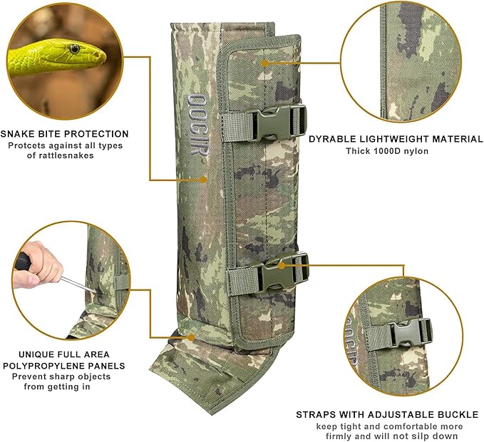 QOGIR Snake Gaiters 3 Pack: Durable Snake Guards for Hunting, Snake Gaiter Leggings for Men & Women, Snake Bite Protection for Lower Legs, Snake Proof Gaiters