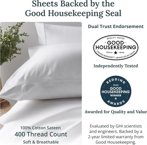 California Design Den King Sheet Set - 100% Soft Cotton, 400 Thread Count, Silky Smooth Sateen - White