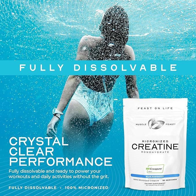 Muscle Feast Creapure - Micronized Creatine Monohydrate Powder | Premium Pre-Workout or Post-Workout | Flavored Creatine for Women & Men | Easy to Mix, Gluten-Free, Safe and Pure (Green Apple, 250g)