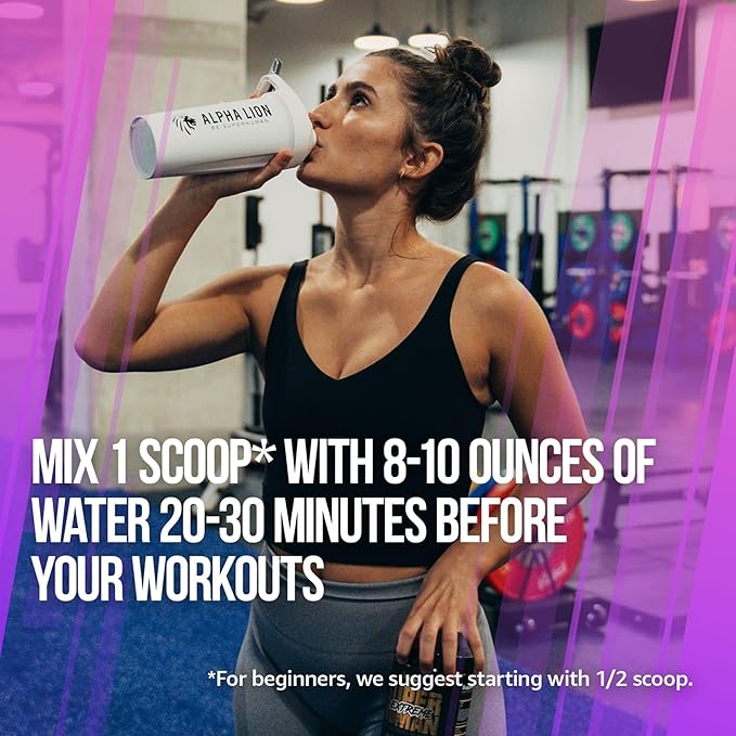 ALPHA LION Superhuman Extreme High Stim Pre Workout Powder, Beta Alanine, L-Taurine & 356mg Tri-Source Caffeine for Sustained Energy, Nitric Oxide & Citrulline for Pump (21 Servings, Grape Flavor)