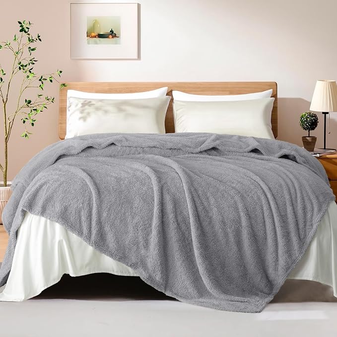 Exclusivo Mezcla Fleece Bed Blankets Queen Size, Ultra Soft, Lightweight and Fuzzy Light Grey Blanket for Women, Home Decor, 90x90 Inches