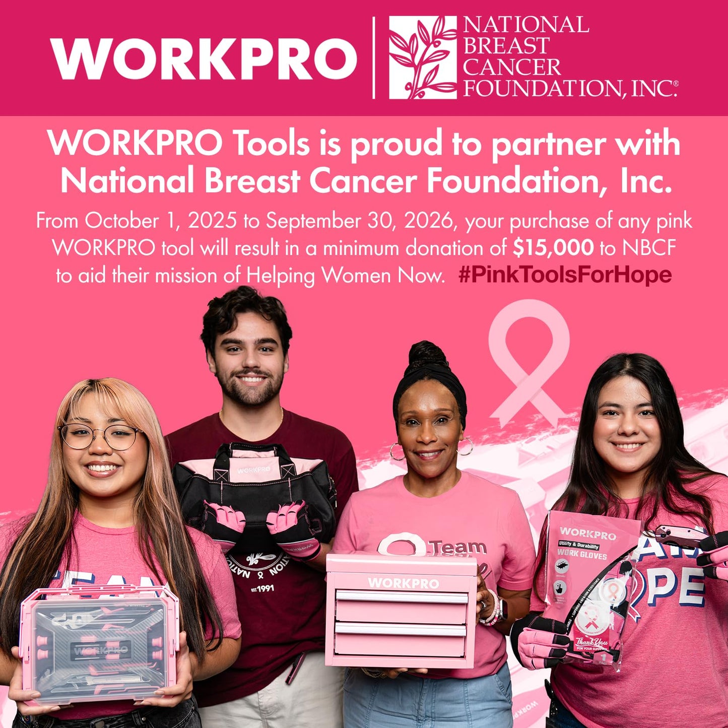 WORKPRO Pink Tool Set, 284 PCS Tool Kit for Women, Basic Household Pink Tool Box with Sockets, Pliers, Ratchet Handle, Portable Toolkit for Home Repair, New Apartment, House-Warming, DIY - Pink Ribbon