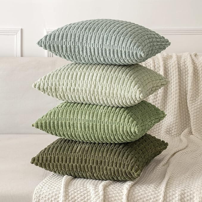 MIULEE Pack of 2 Spring Corduroy Decorative Throw Pillow Covers 16x16 Inch Soft Boho Striped Pillow Covers Modern Farmhouse Home Decor for Summer Sofa Living Room Couch Bed Olive Green