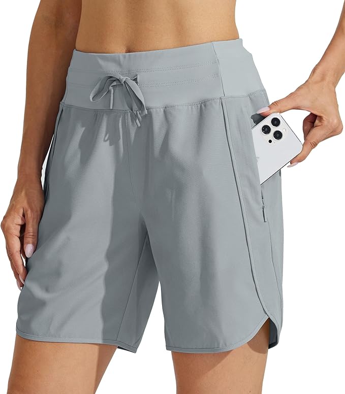 Willit Women's 7" Athletic Running Shorts Long Workout Hiking Shorts Quick Dry High Waisted Active Zipper Pocket(Large)