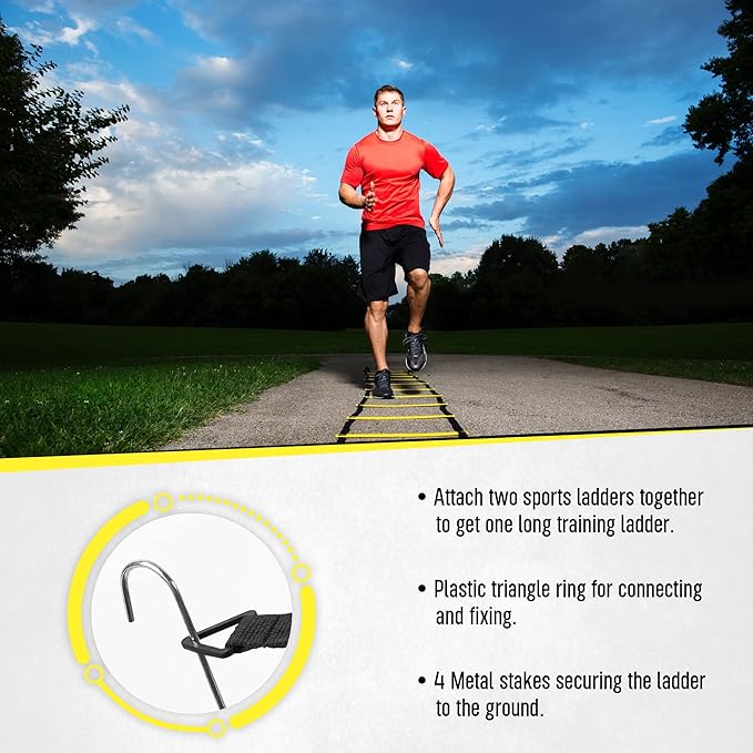 20ft Sports Agility Ladder for Men Women and Kids, Speed Youth Soccer Agility Training Equipment for Football, Exercise, Tennis, Legs Workout with Speed Parachute, Cones and Carry Bag