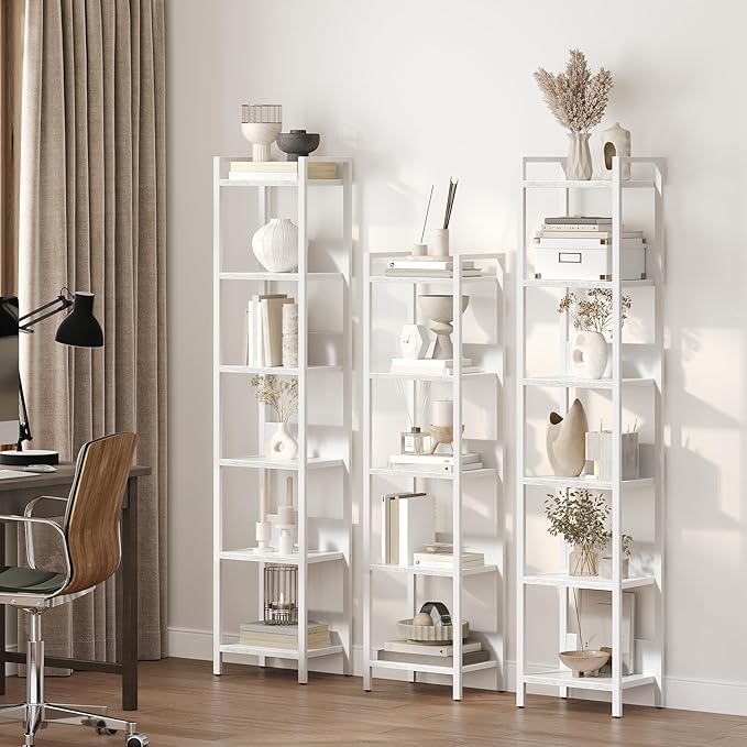 MAHANCRIS Bookshelf, 5-Tier Bookcase, Standing Book Shelf for Small Space, Storage Shelf Organizer, for Living Room, Bedroom, Study, Balcony, White BKBW5501