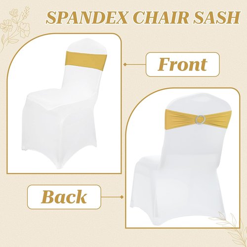 MDS Spandex Chair Sashes - Universal Fit Elastic Stretch Bands with Slider Bow for Wedding Decor | Gold - Pack of 150