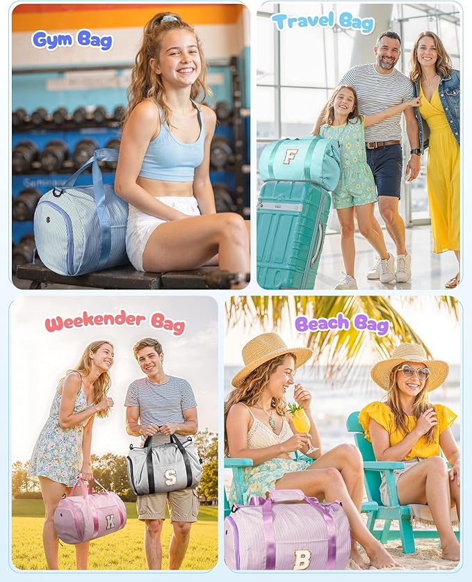 Teen Girls Gifts Trendy Stuff, Girl Gym Bag, Kids Initial Overnight Duffel Bags with Shoe Compartment, Personalized Travel Bag with Makeup Pouch, 6 Year Old Birthday Gift Ideas (Letter J)