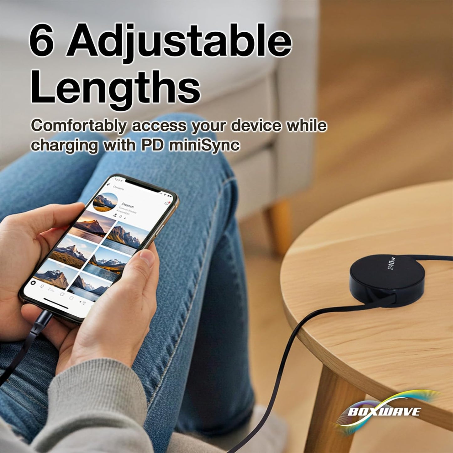 BoxWave TIMMKOO Q5 MP3 (240W), 240W Cable Compatible with Player with Bluetooth and WiFi - PD miniSync Retractable PD