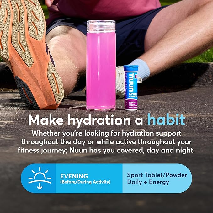 Nuun Sport Electrolyte Tablets with Magnesium, Calcium, Potassium, Chloride & Sodium, Gluten Free & Vegan, Tri-Berry, 4 Pack (40 Servings Total)