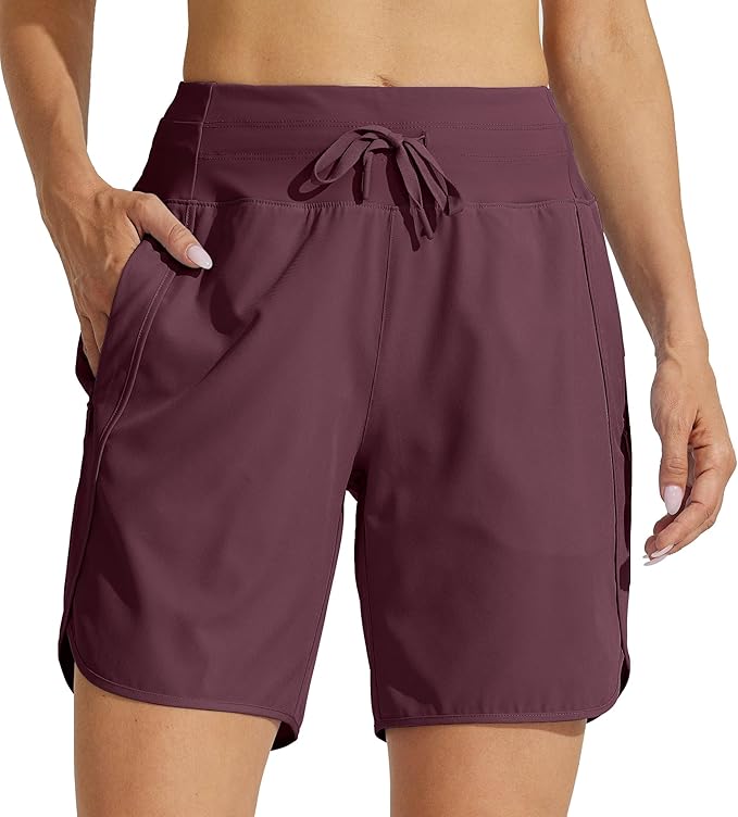 Willit Women's 7" Athletic Running Shorts Long Workout Hiking Shorts Quick Dry High Waisted Active Zipper Pocket(Medium)