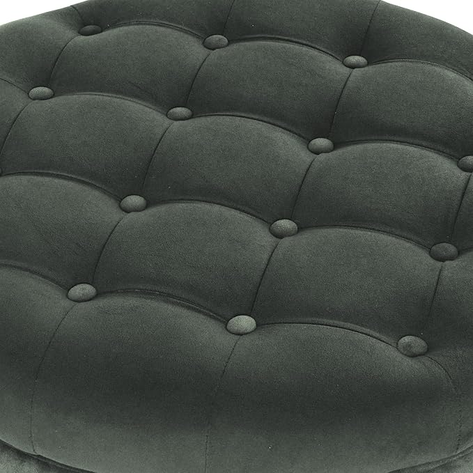 HomePop Home Decor | Large Button Tufted Velvet Round Storage Ottoman | Ottoman with Storage for Living Room & Bedroom, Loden Green Velvet, 28"