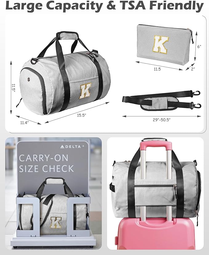 Birthday Gift Idea for Her, Girl Gym Bag, Kids Monogram Overnight Duffel Bags with Shoe Compartment, Personalized Travel Bag with Makeup Pouch, Sweet Girls Gift for Niece (Letter H)