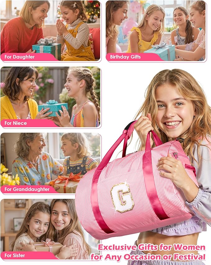 Gifts for Teenage Girls, Girl Gym Bag, Kids Initial Overnight Duffel Bags with Shoe Compartment, Personalized Travel Bag with Makeup Pouch, Cheer Gift for Daughter Sister Niece (Letter H)