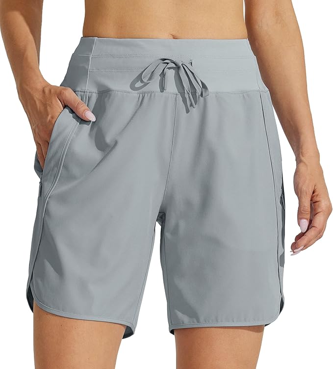 Willit Women's 7" Athletic Running Shorts Long Workout Hiking Shorts Quick Dry High Waisted Active Zipper Pocket(Large)