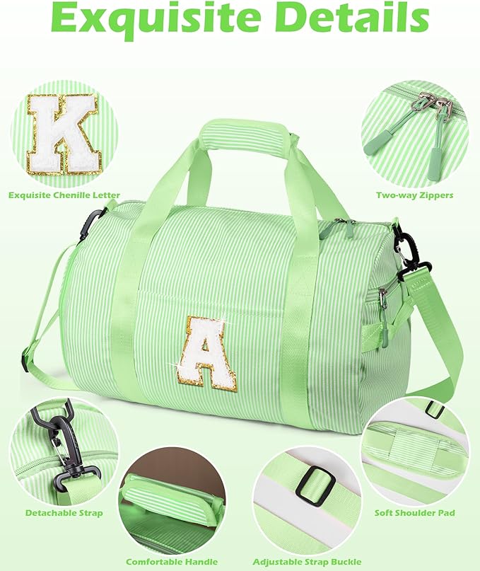 Gifts for 3 4 5 6 7 8 9 10 Year Old Girls, Girl Gym Bag, Kids Monogram Overnight Duffel Bags with Shoe Compartment, Personalized Travel Bag with Makeup Pouch, Dance Recital Gift (Letter M)