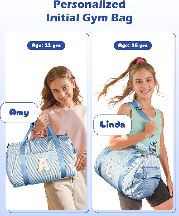Gifts for 3 4 5 6 7 8 9 10 Year Old Girls, Girl Gym Bag, Kids Initial Overnight Duffel Bags with Shoe Compartment, Personalized Travel Bag with Makeup Pouch, Sister Birthday Gift (Letter M)