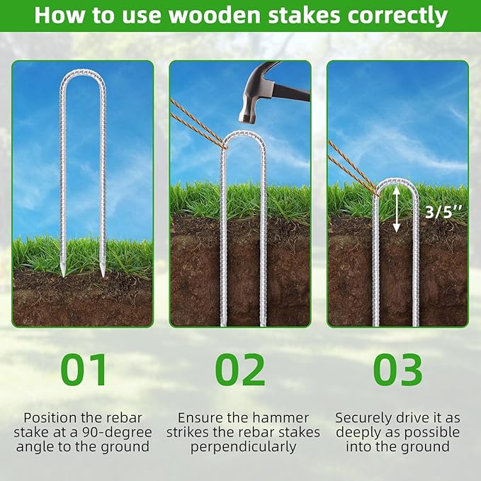 Trampoline Stakes Anchors High Wind 12inx6mm Galvanized U Hook 12pcs Rebar Stakes – Heavy Duty Ground Anchors for Trampoline,Yard & Inflatable,Landscape Metal Stakes for Outdoor Decorations