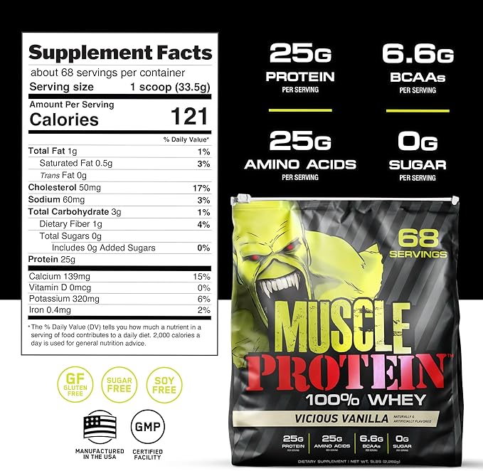Muscle Whey Protein Flavored Protein Powder, 25,000mg Amino Acids/Serving, Cold Filtered(Packaging May Vary) (5 Pound (Pack of 1), Cookies & Cream)