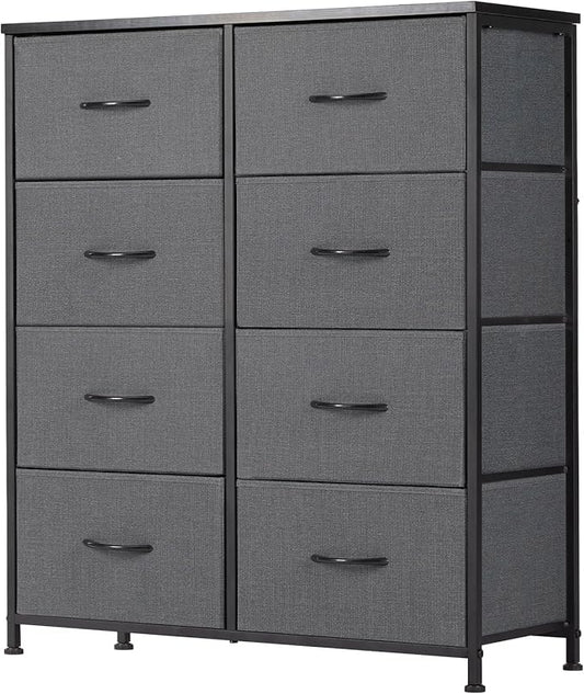 Sweetcrispy Dresser for Bedroom, Fabric Dresser with 8 Drawers, Chest of Drawers for Closet, Living Room, Sturdy Steel Frame, Wooden Top, Easy Pull Handle, Ash