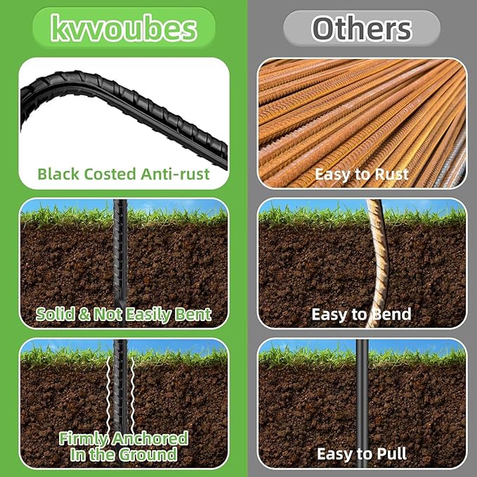 Black Trampoline Stakes Anchors High Wind 12inx6mm Galvanized U Hook 20pcs Rebar Stakes – Heavy Duty Ground Anchors for Trampoline,Yard & Inflatable,Landscape Metal Stakes for Outdoor Decorations