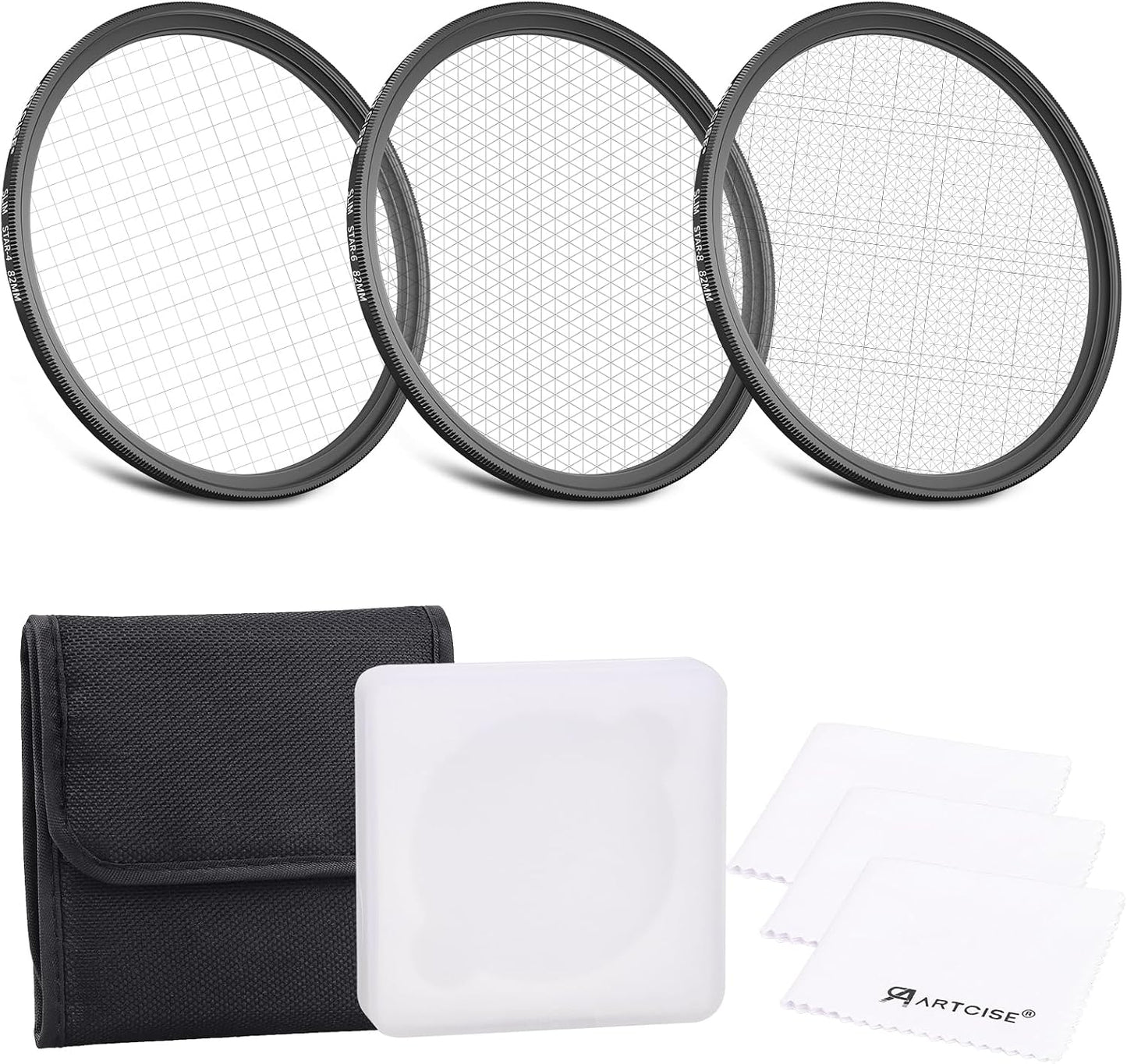 ARTCISE 4+6+8 Set (58mm) Star Filter Kit: Point Cross Screen Lens Filters with Pouch for DSLR/Mirrorless Cameras