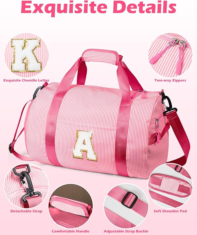 Birthday Gift Ideas, Girl Gym Bag, Kids Initial Overnight Duffel Bags with Shoe Compartment, Personalized Travel Bag with Makeup Pouch, Sweet Stuff for 9 10 11 12 Years Old Girls (Letter P)