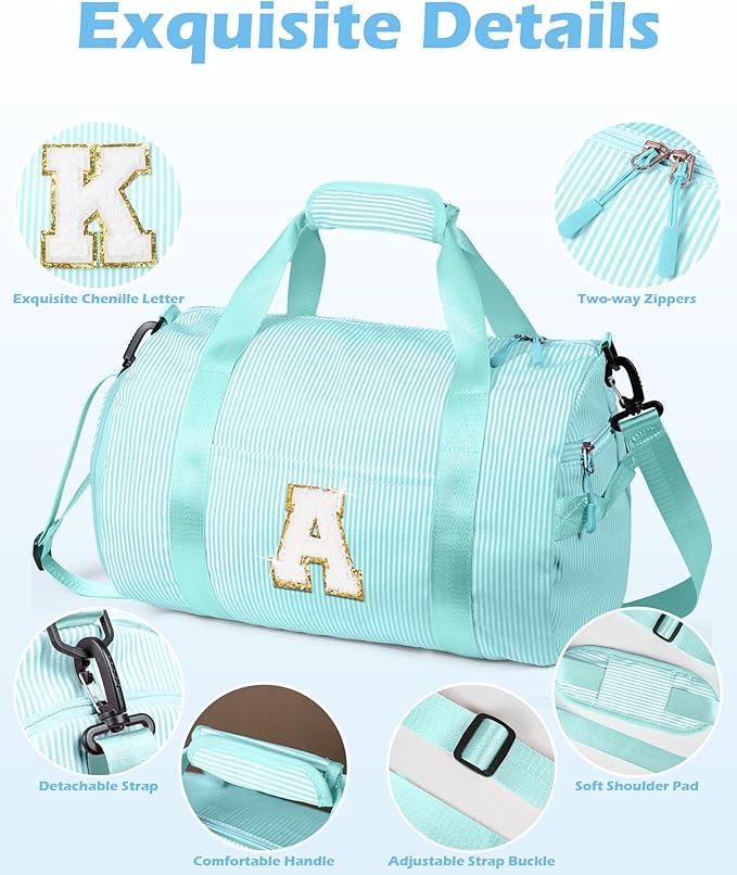 Birthday Gifts for Granddaughter, Girl Gym Bag, Kids Initial Overnight Duffel Bags with Shoe Compartment, Personalized Travel Bag with Makeup Pouch, Trendy Stuff for Teen (Letter L)