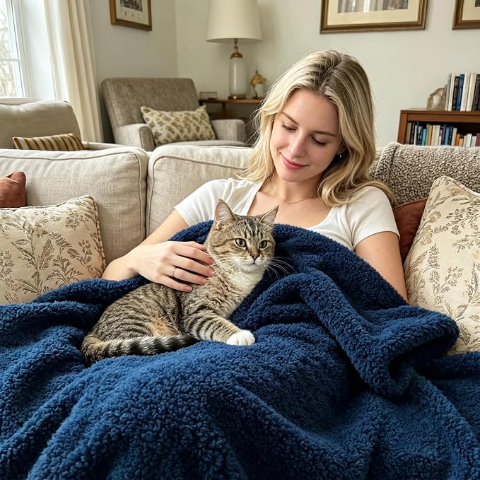Exclusivo Mezcla Fleece King Size Bed Blanket, Ultra Soft, Lightweight and Fuzzy Navy Blue Blanket for Women, Home Decor, 90x104 Inches