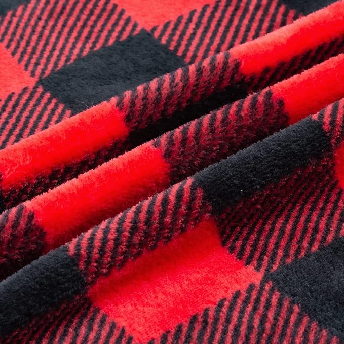 BEDELITE Flannel Blanket for Couch, Red & Black Plaid Fleece Twin Blanket, Soft & Warm Buffalo Plaid Decor Gift Blanket for Women, Men, 60"x80"