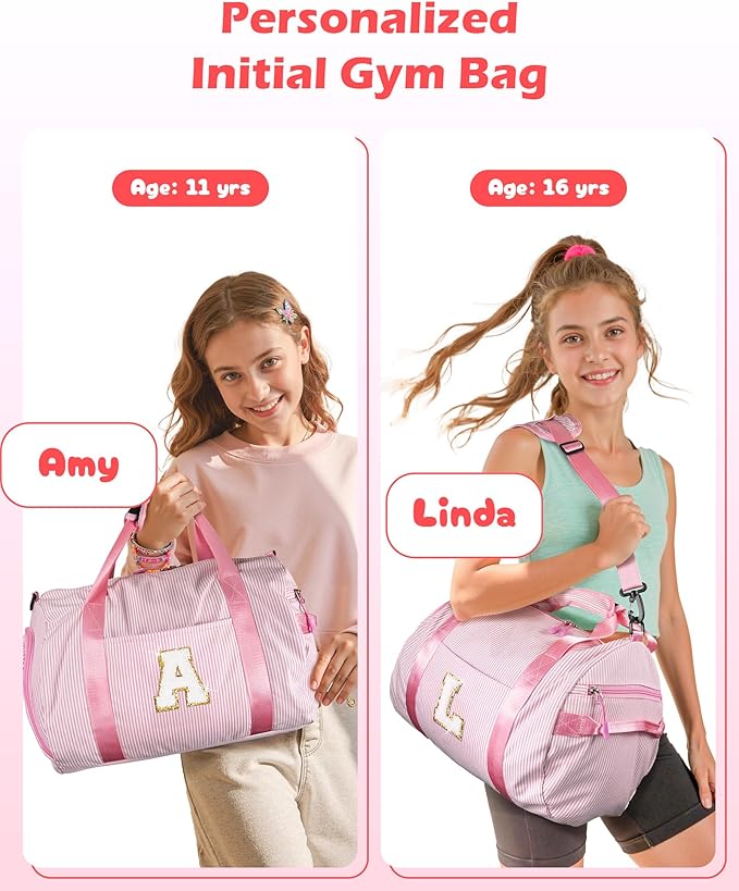 Birthday Gift for Daughter, Girl Gym Bag, Kids Initial Overnight Duffel Bags with Shoe Compartment, Personalized Travel Bag with Makeup Pouch, Preppy Things for Dance Girls (Letter Z)