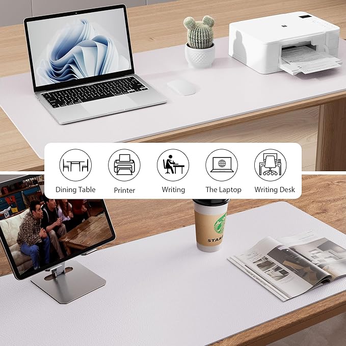 Aothia Large PU Leather Desk Pad Protector – Non-Slip Mouse Pad & Writing Mat for Office/Home, Waterproof, Easy to Clean (31.5" x 15.7", Pale Lavender White)