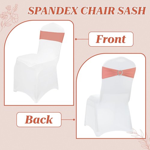MDS Spandex Chair Sashes - Premium Stretch Covers with Buckle Slider for Weddings & Events | Coral Peach, Set of 50