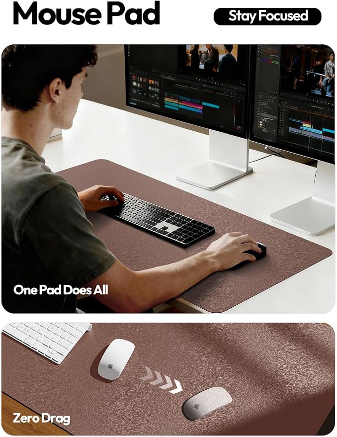 YSAGi Leather Desk Protector, Office Mat, Large Mouse Mat, Non-Slip PU Leather Blotter, Laptop Desk Mat, Waterproof Writing Pad for Office and Home(Chocolate, 42" x 17.2")
