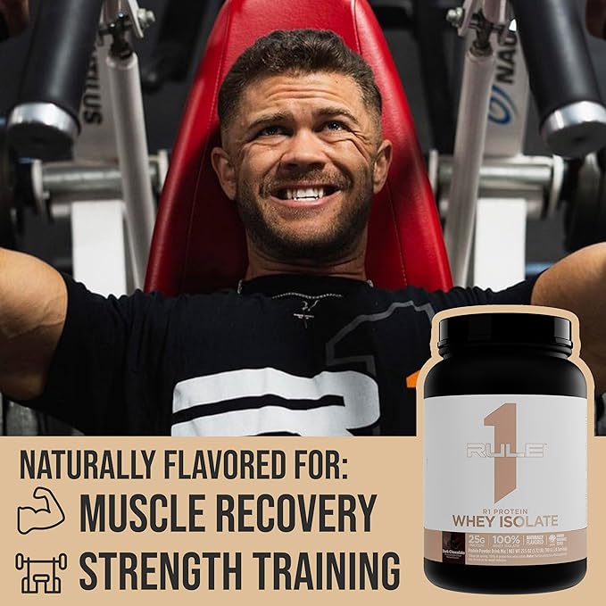 Rule 1 Naturally Flavored R1 Protein Whey Isolate - Clean Formula with 25g Protein & 6g BCAA Exclusively Isolated & Hydrolyzed Sources for Workout Recovery (1.7 Pounds*, Dark Chocolate)