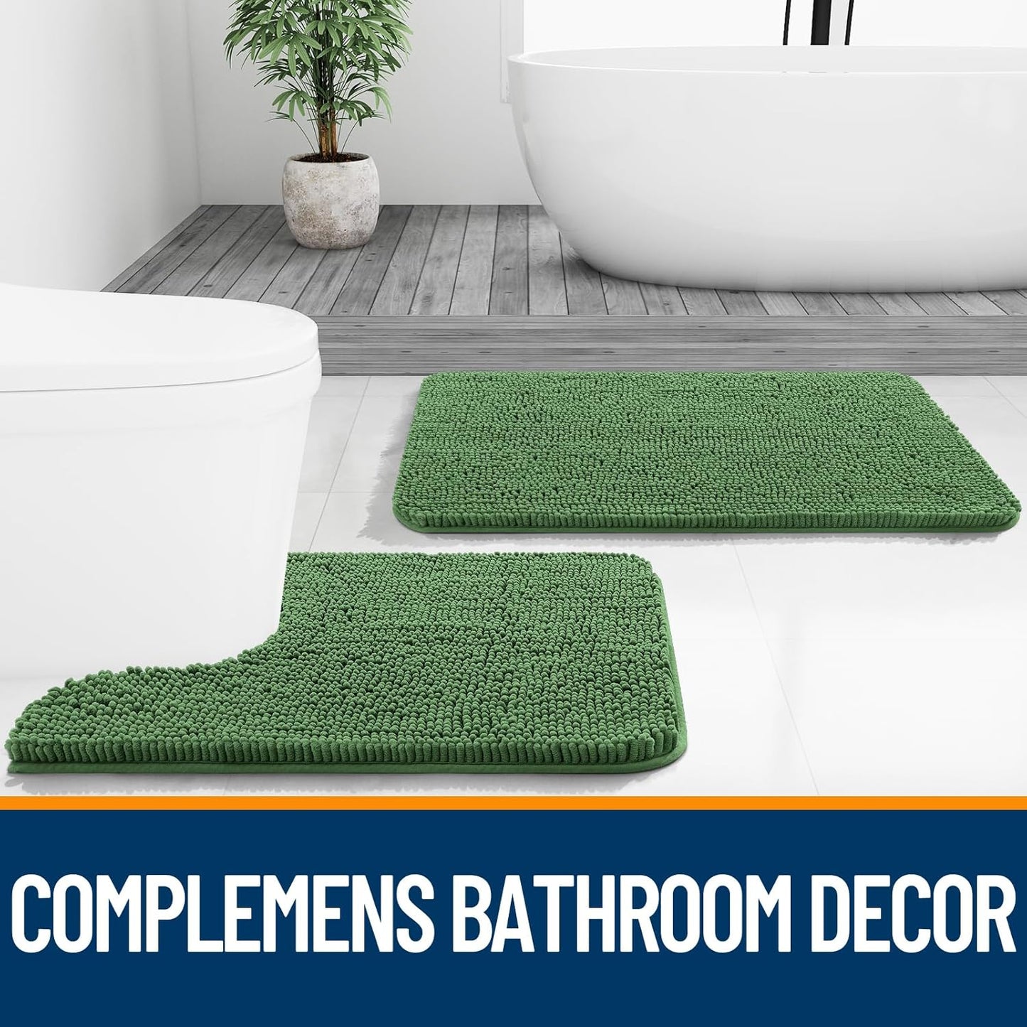 OLANLY Bathroom Runner Rugs - Soft Chenille Bath Mats with Rubber Backing | 44x24, Olive Green, Quick Dry
