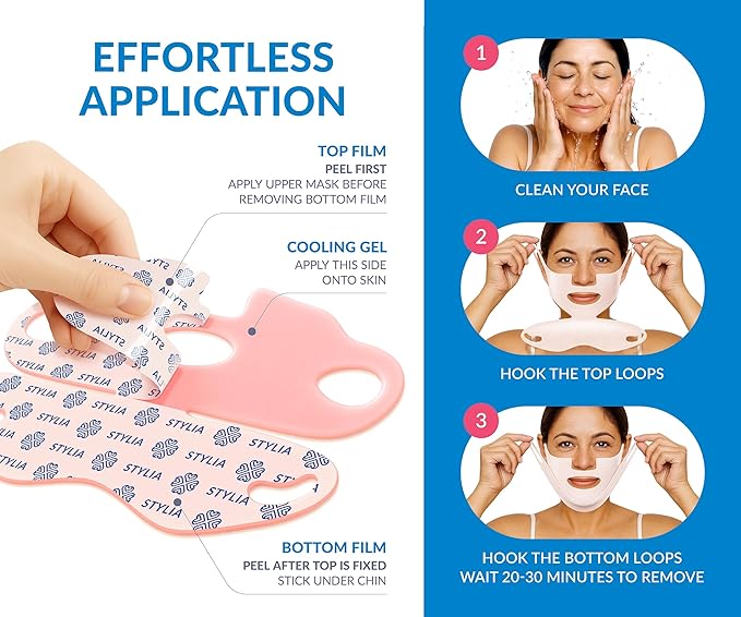 Stylia MaxiLift V-Line Lifting Collagen Face Mask – Enhanced Double Chin Reducer – Jawline Shaper Face Lifting Masks – Firming Neck Lift Collagen Mask – Chin Strap for Sleeping – Hyaluronic Aloe 5PC