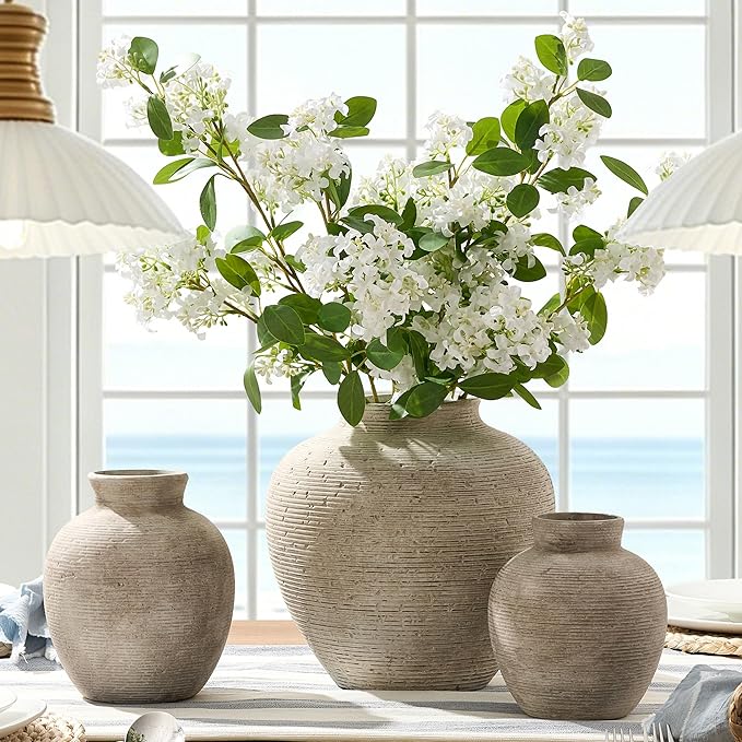 Vanselia Ceramic Flower Vase Home Decor - Small Farmhouse Table Vases Rustic Vintage Living Room Kitchen Bedroom Decorations for House Book Shelf Office Coffee Desk Dining Fireplace (6" Retro)