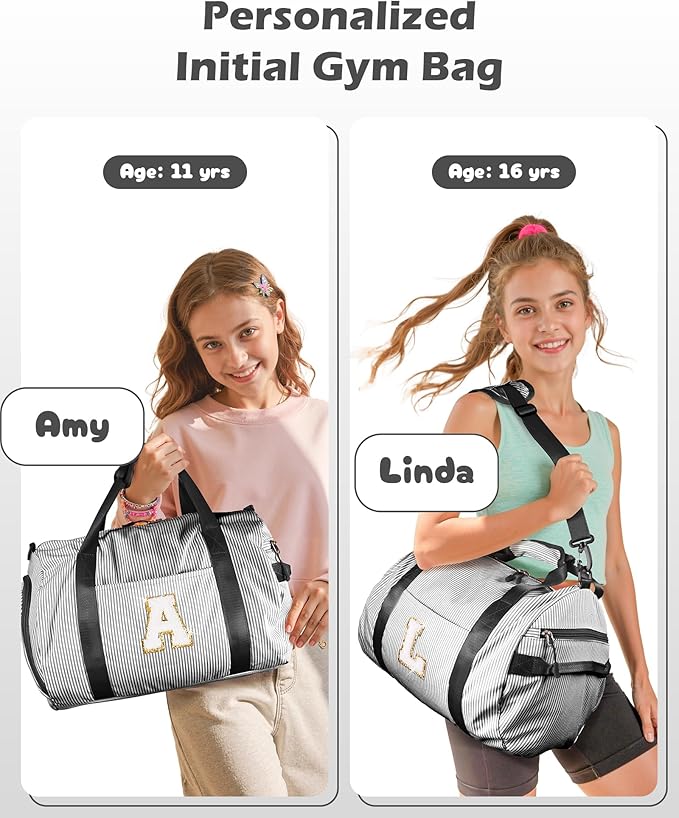 Cool Stuff for Teen, Girl Gym Bag, Kids Monogram Overnight Duffel Bags with Shoe Compartment, Personalized Travel Bag with Makeup Pouch, Gift for 7 8 9 10 11 12 Year Old Girls (Letter S)