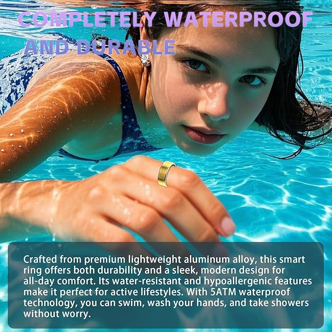 Smart Rings for Women Men ??Fitness Tracker Ring with Heart Rate, SpO2, Blood Pressure, Sleep Monitoring, Step & Calorie Counter, No Subscription Fee, 5ATM Waterproof, iOS & Android (Gold 8)