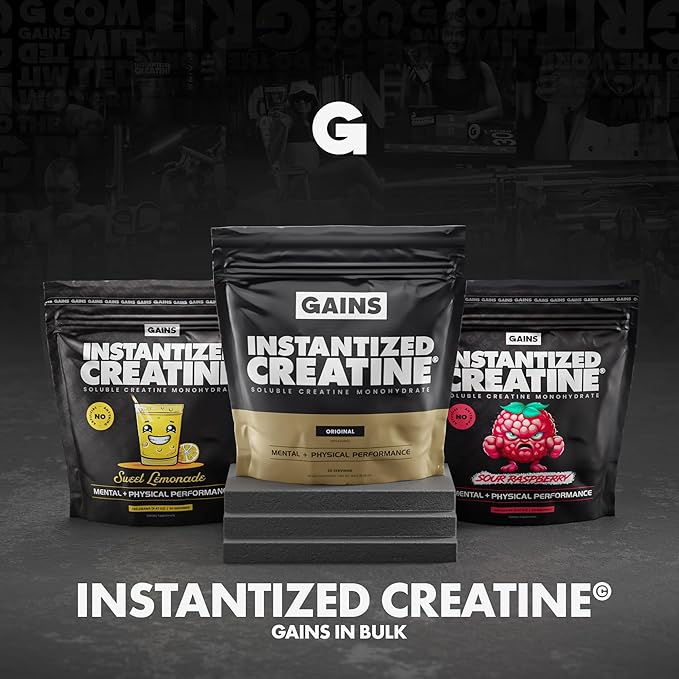 Gains in Bulk Instantized Creatine Monohydrate for Women and Men, Soluble Creatine Powder, Supports Muscle Building, Strength and Performance, Bodybuilding Supplements, Unflavored, 30 Servings