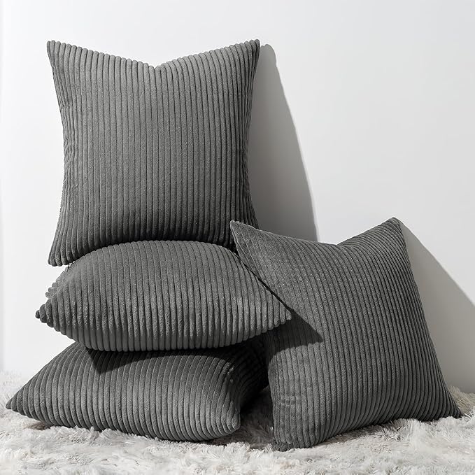 Topfinel Dark Grey Throw Pillow Covers Set of 4,Soft Velvet Modern Double-Sided Designs,Decorative Cushion CasesMix and Match for Home Decor, Pillow Inserts Not Included (20x20 inch)
