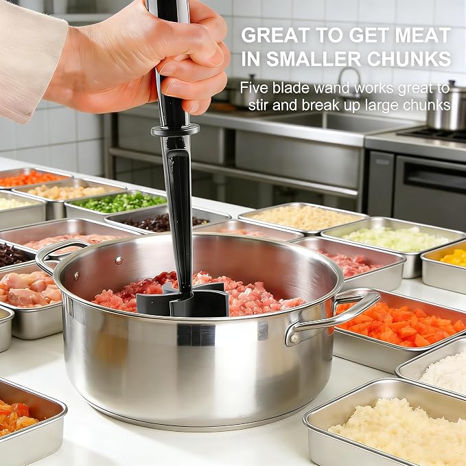 3Pcs Meat Chopper,Heat Resistant Up to 450°F Nylon Meat Masher with 5 Curved Blades & Non-Slip Handle,Ground Beef Chopper Tool for Hamburger,Non-Stick Masher for Kitchen,Dishwasher Safe