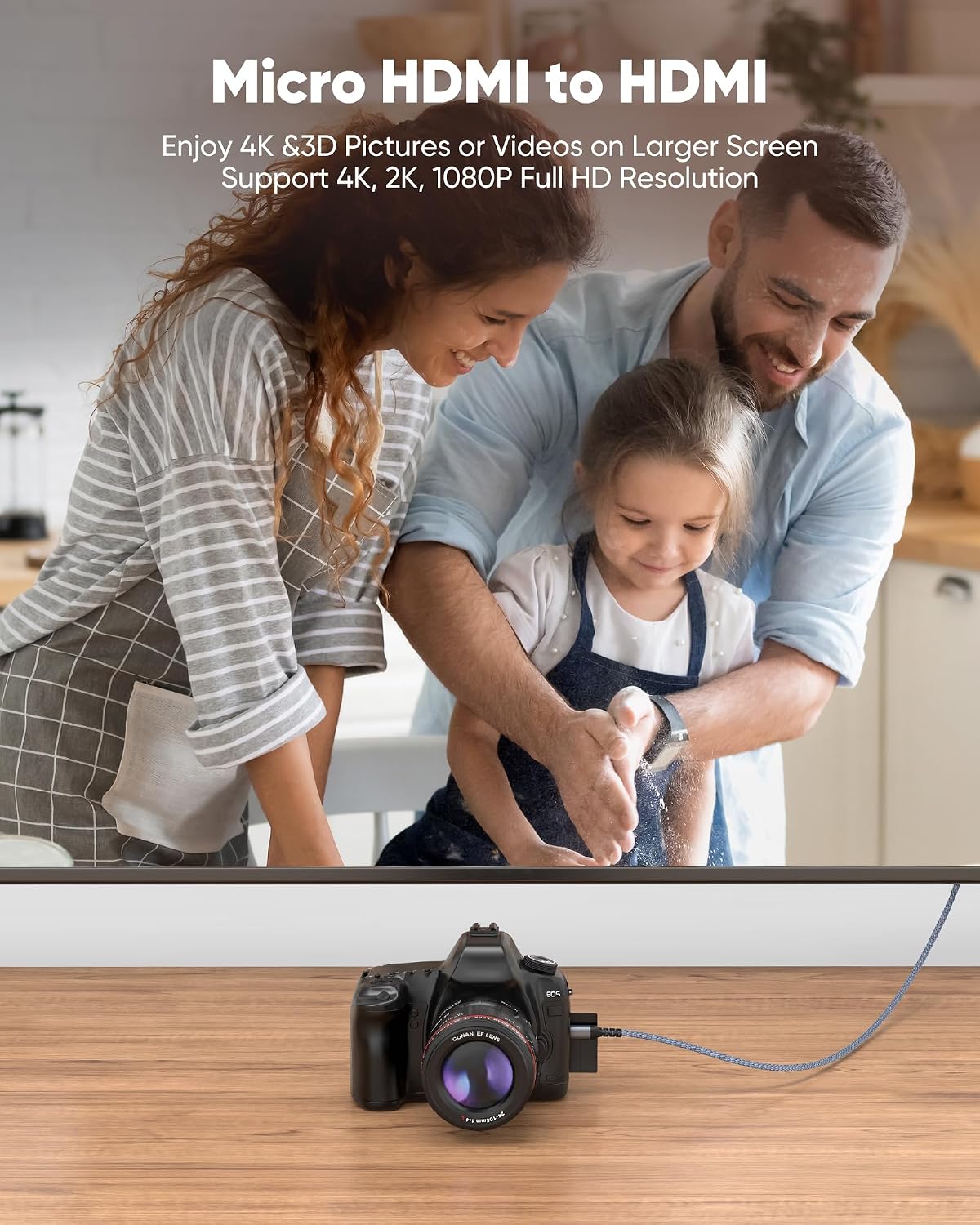 4K 6 4K@60Hz, Highwings Micro HDMI to HDMI Cable FT, Micro HDMI Cord HDR Compatible for DSLR Camera, Raspberry Pi