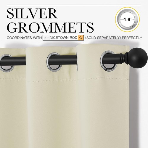 NICETOWN Kitchen Curtains - Thermal Insulated Grommet Draperies | Room Darkening Beige Panels (W42 x L50)