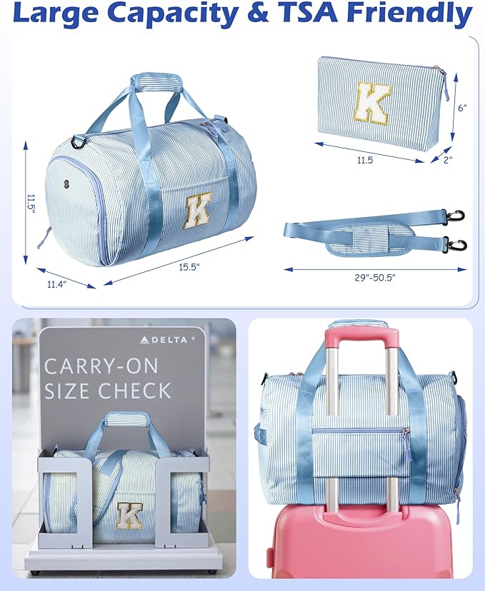 Customized Gifts for Daughter, Girl Gym Bag, Kids Initial Overnight Duffel Bags with Shoe Compartment, Personalized Travel Bag with Makeup Pouch, Sweet Girls Gift for Niece (Letter H)