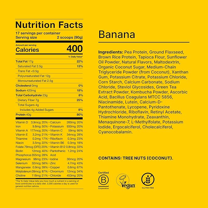 Huel Black Edition | Banana 40g Vegan Protein Powder | Nutritionally Complete Meal | 27 Vitamins and Minerals, Gluten Free | 17 Servings | Scoop not included to reduce plastic
