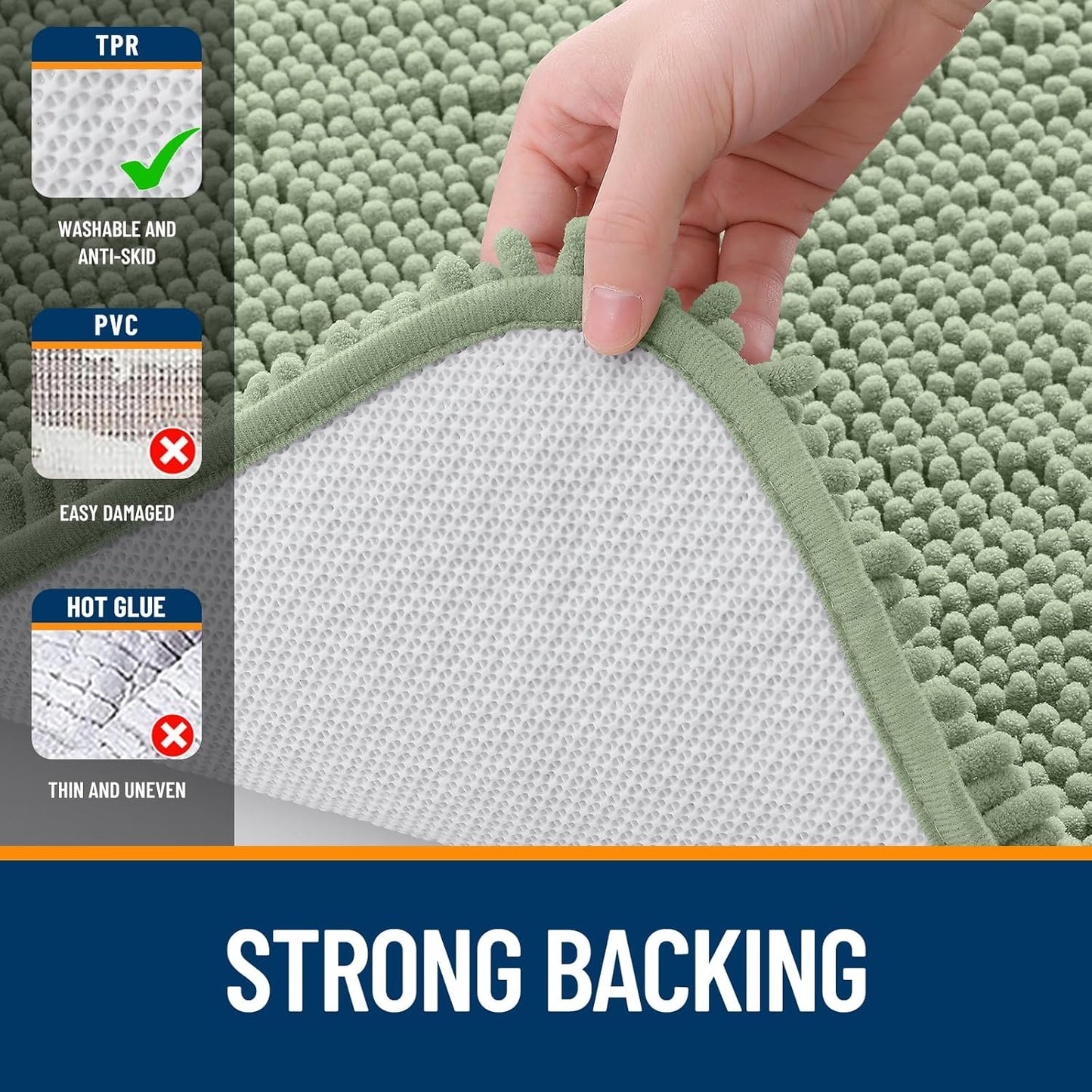 OLANLY Bathroom Rugs - Extra Soft Chenille Bath Mats | Quick Dry, Machine Washable, 34x21, Sage Green