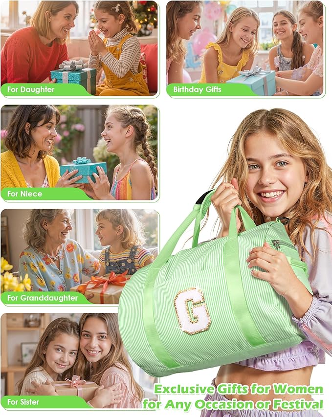 Birthday Gifts for Teenager, Girl Gym Bag, Kids Monogram Overnight Duffel Bags with Shoe Compartment, Personalized Travel Bag with Makeup Pouch, Preppy Stuff for Girls 10-12 (Letter B)